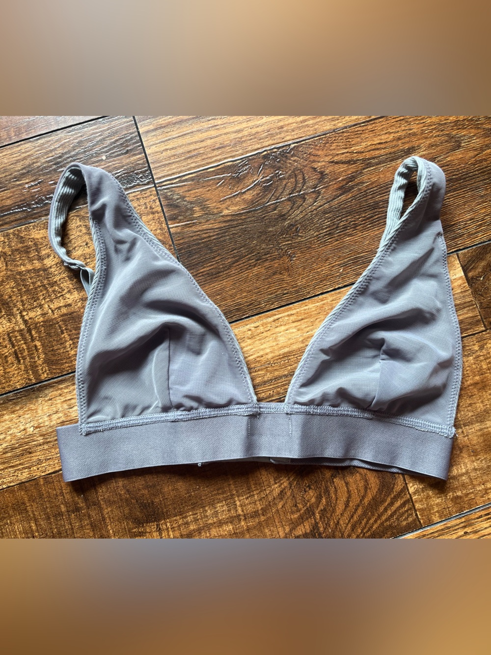 Skims Cotton Plunge Bralette Smoke Gray Ribbed Knit Lightweight